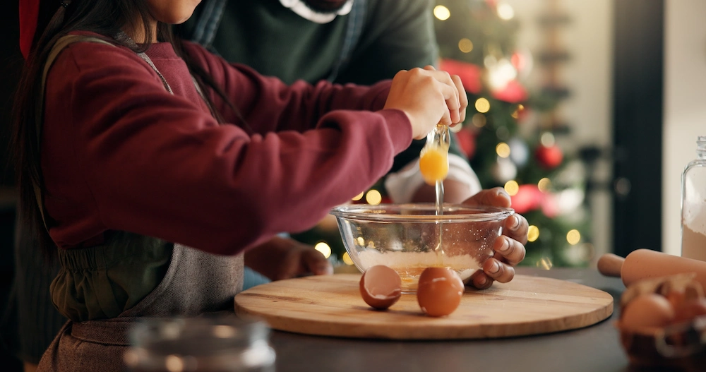 baking with family in holiday kitchen