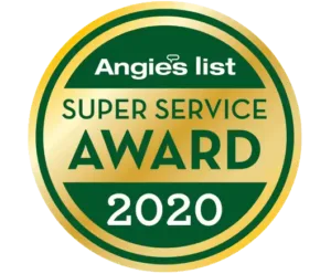 Angie’s List Super Service Award 2020 badge in green and gold design