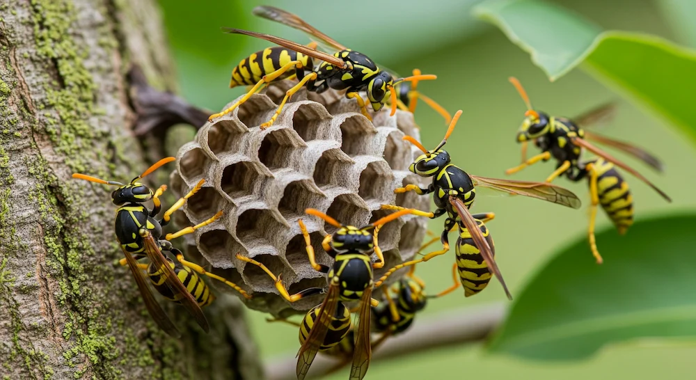 wasps flying to nest